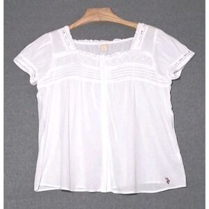 U.S. Polo Assn. White Short Sleeve Lace Trim Blouse